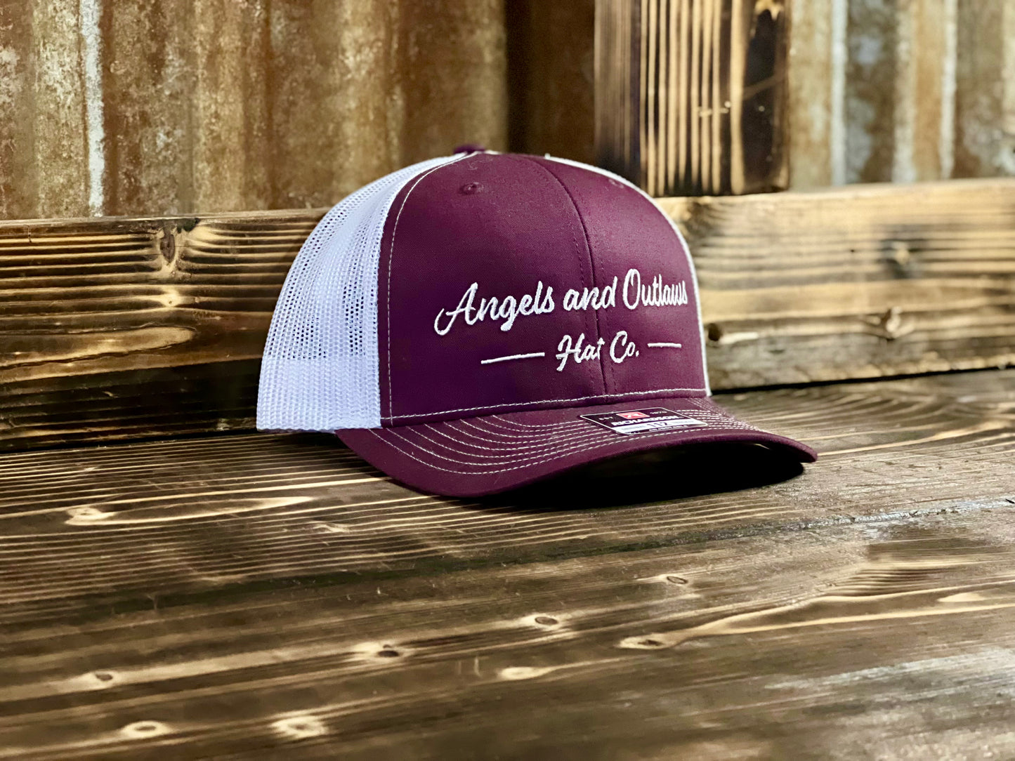 Picture of embroidered maroon hat called Average Joe from Angels and Outlaws Hat Co