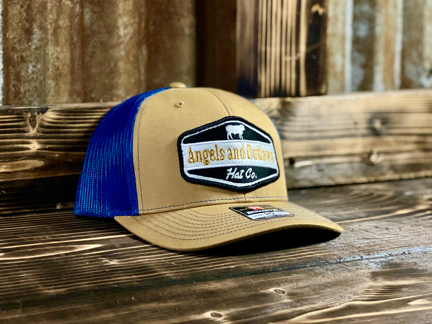 Picture of a embroidered patch hat called The Cattleman from Angels and Outlaws Hat Co