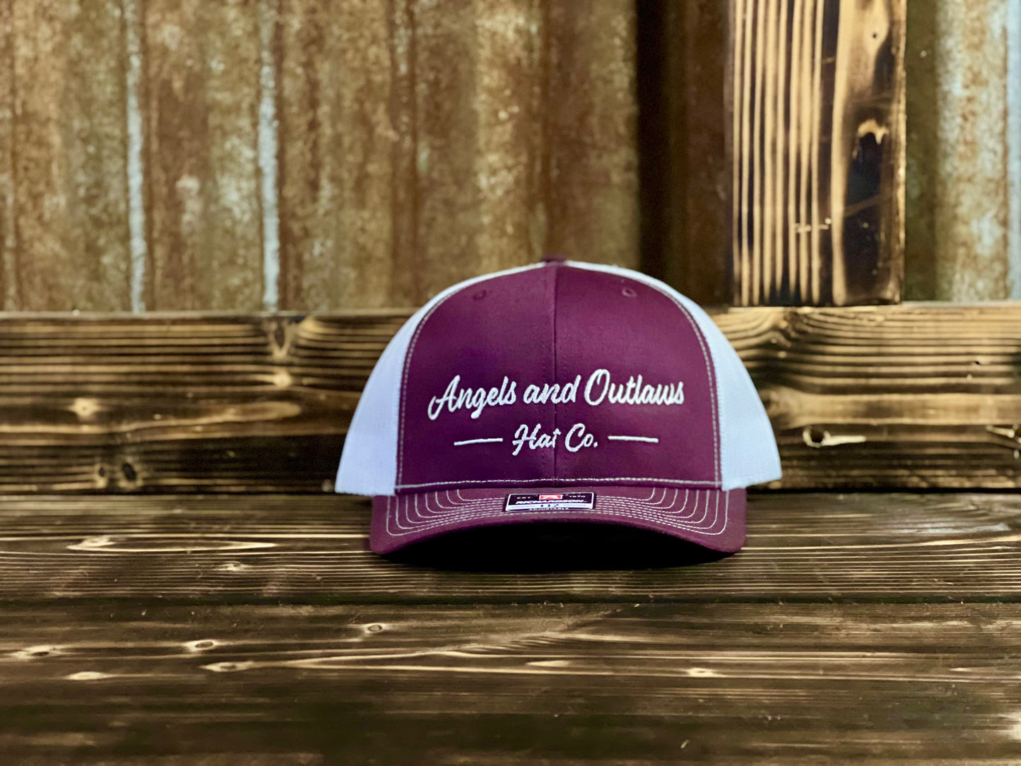 Picture of embroidered maroon hat called Average Joe from Angels and Outlaws Hat Co